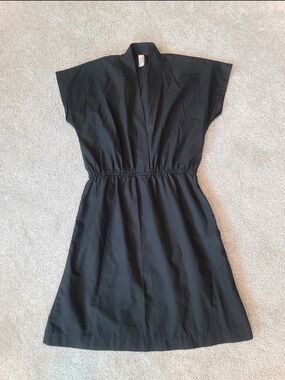 American Apparel Black Deep V Minimal Midi Dress Dolman Sleeve Size S